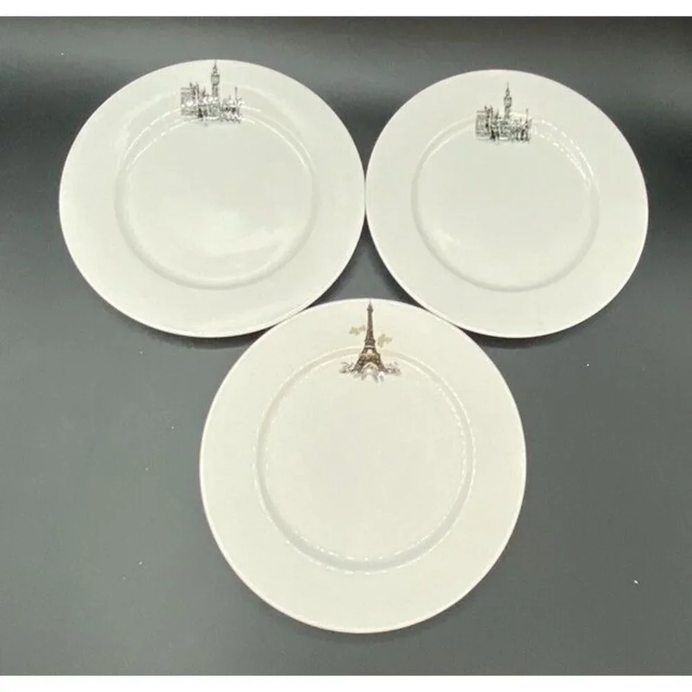 Kaysons Salad Plates 1966 Landmark Scenes 7 1/2” Eiffel & Big Ben LOT 3